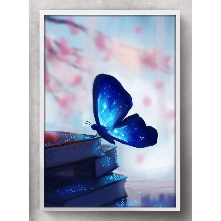 Quadro Decorativo Borboleta Azul nos Livros