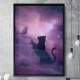 Quadro Decorativo Abstrato Silhueta Gato e Borboleta