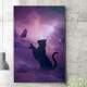 Quadro Decorativo Abstrato Silhueta Gato e Borboleta