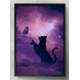 Quadro Decorativo Abstrato Silhueta Gato e Borboleta