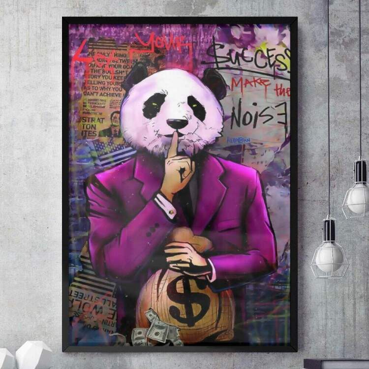 Quadro Decorativo Grafite Panda com Money