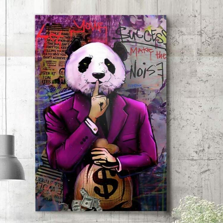 Quadro Decorativo Grafite Panda com Money