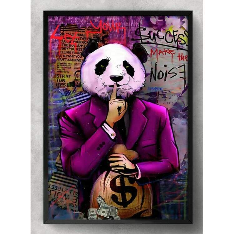 Quadro Decorativo Grafite Panda com Money