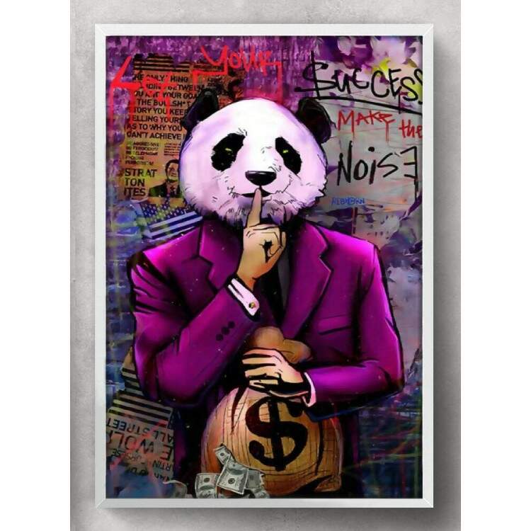 Quadro Decorativo Grafite Panda com Money