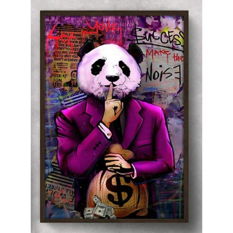 Quadro Decorativo Grafite Panda com Money