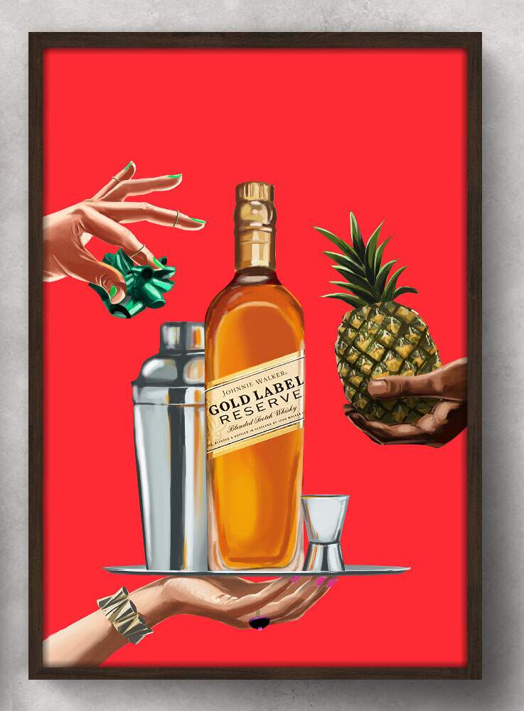 Quadro Decorativo Whisky Gold Label com Abacaxi