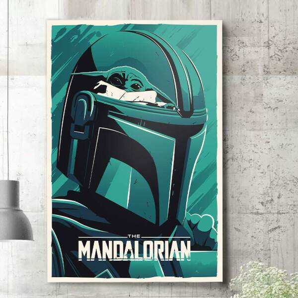 Quadro Decorativo Capacete Mandalorian Efeito Verde