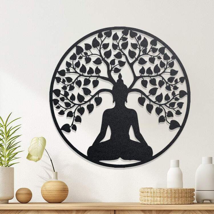 Quadro Decorativo Vazado Buda e rvore da Vida