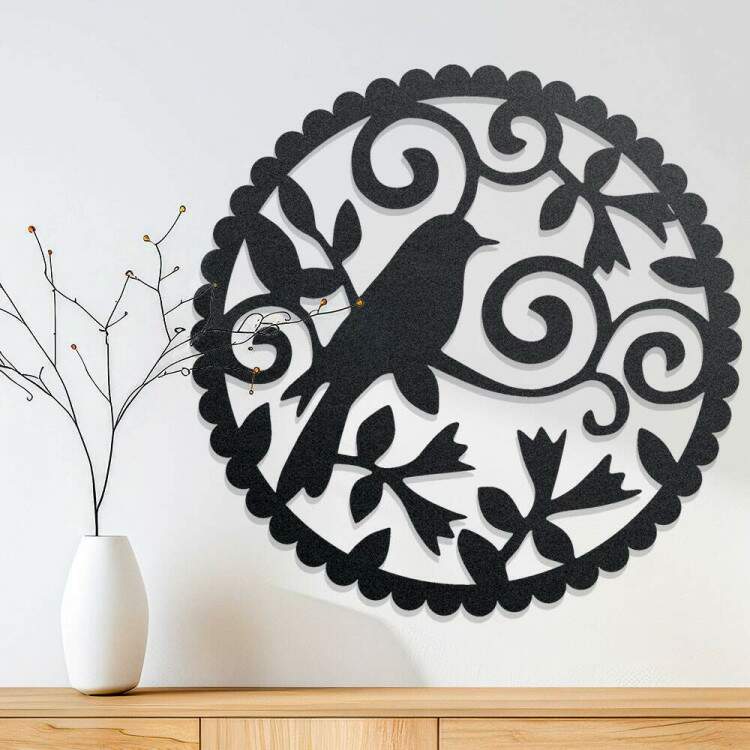 Quadro Decorativo Vazado Redondo Pssaro Arabesco