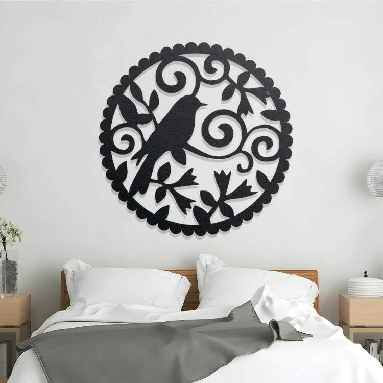 Quadro Decorativo Vazado Redondo Pssaro Arabesco