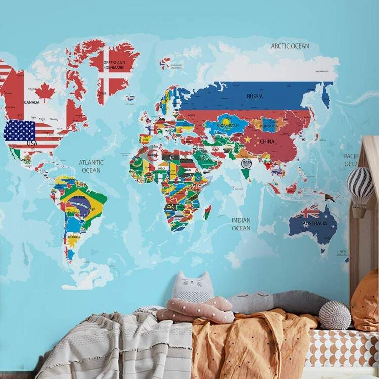 Papel de Parede Mapa-Mndi Bandeira dos Pases MP