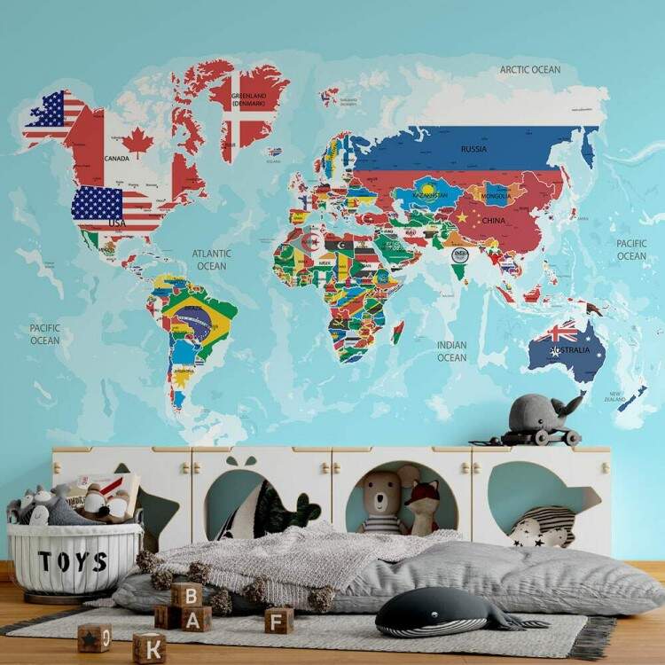 Papel de Parede Mapa-Mndi Bandeira dos Pases MP