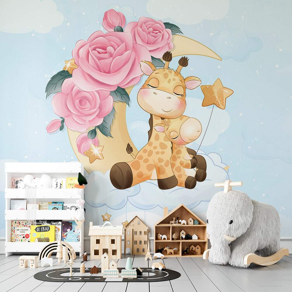 Papel de Parede Girafa e Filhote na Nuvem MP