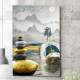 Quadro Decorativo Abstrato Pedras Douradas no Lago