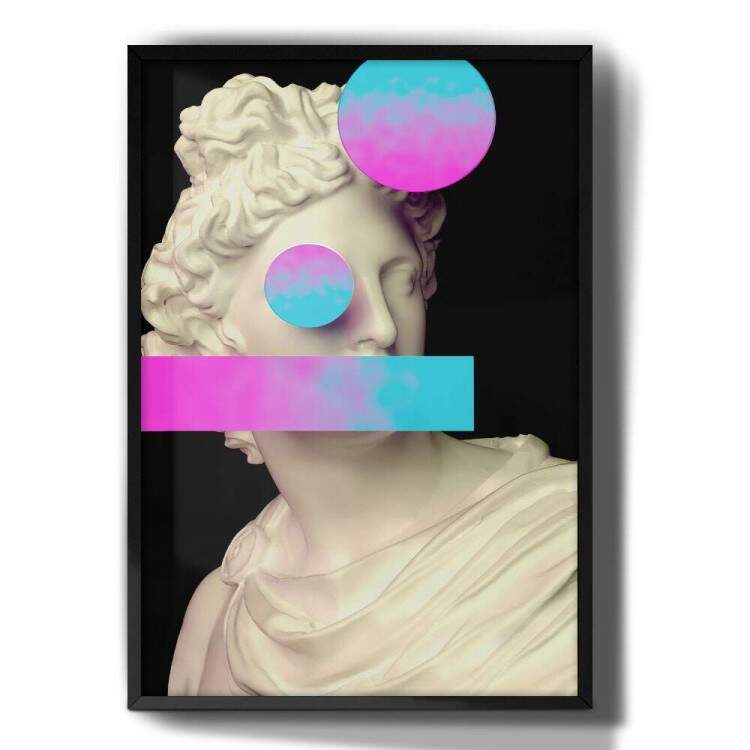 Quadro Decorativo Esttua 3D Minimalista Rosa e Azul