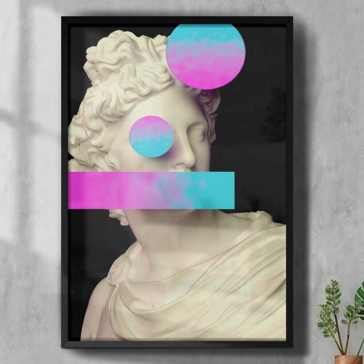 Quadro Decorativo Esttua 3D Minimalista Rosa e Azul