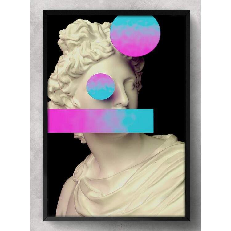 Quadro Decorativo Esttua 3D Minimalista Rosa e Azul