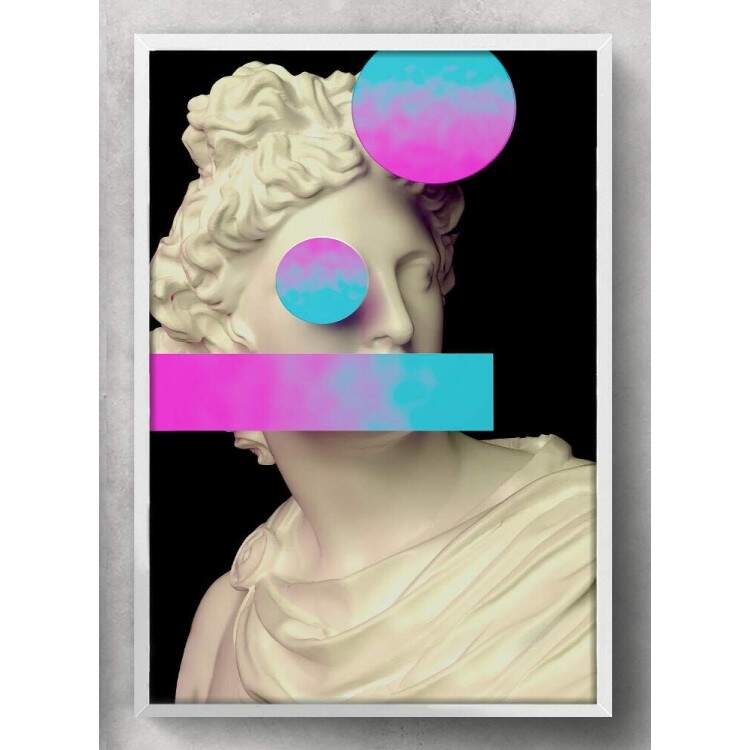 Quadro Decorativo Esttua 3D Minimalista Rosa e Azul