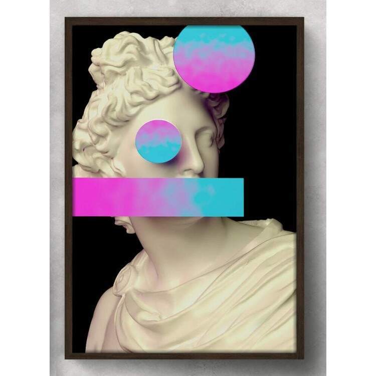 Quadro Decorativo Esttua 3D Minimalista Rosa e Azul