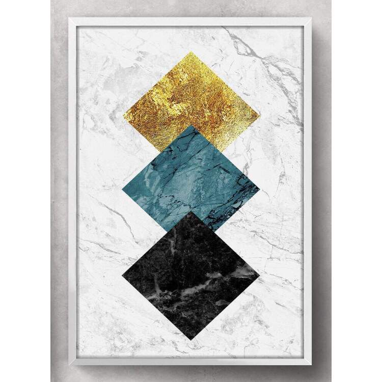 Quadro Decorativo Geomtrico Mrmore Azul Preto e Dourado