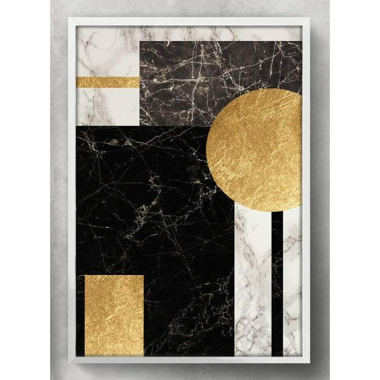 Quadro Decorativo Geomtrico Mrmore Dourado Marrom e Branco