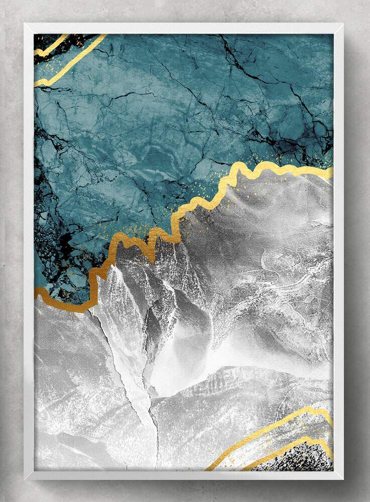 Quadro Decorativo M�rmore Minimalista Verde Ouro e Branco