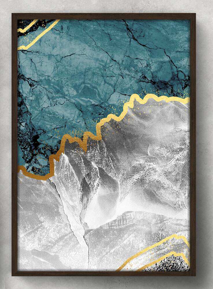 Quadro Decorativo M�rmore Minimalista Verde Ouro e Branco