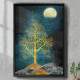 Quadro Decorativo Abstrato �rvore Dourada Sobre a Luz da Lua