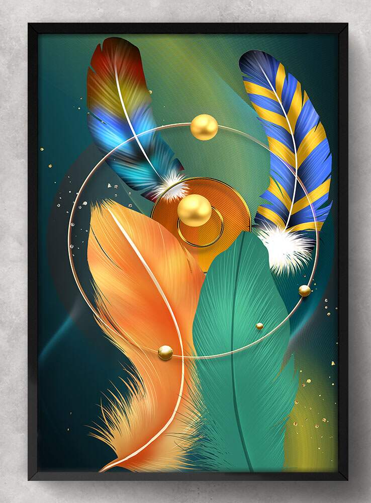 Quadro Decorativo Abstrato Penas Minimalista