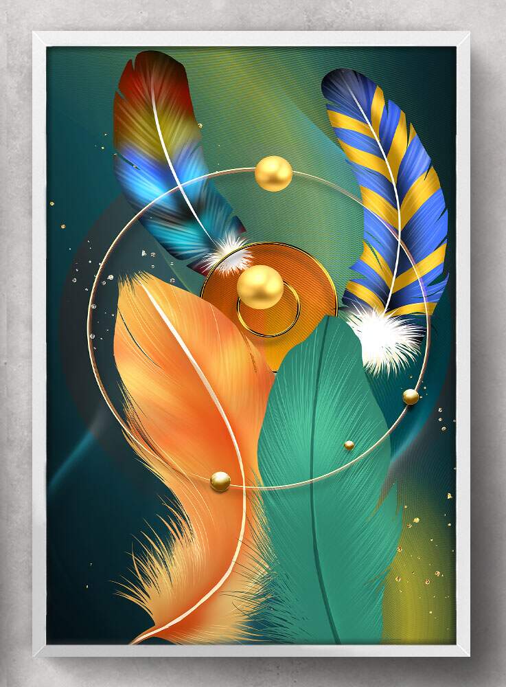 Quadro Decorativo Abstrato Penas Minimalista