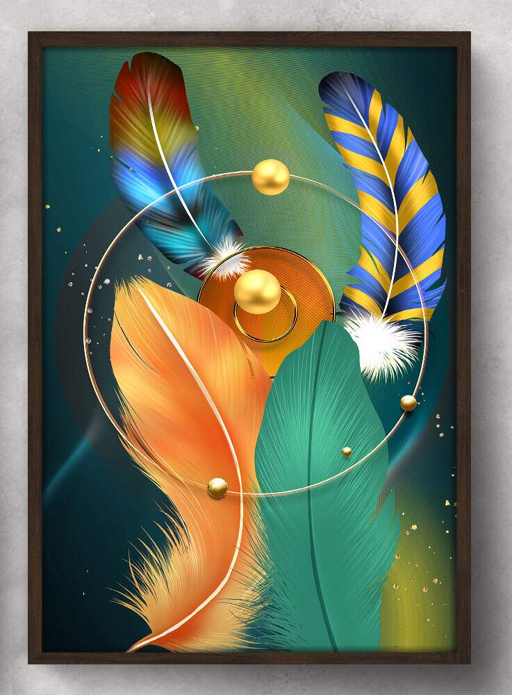 Quadro Decorativo Abstrato Penas Minimalista