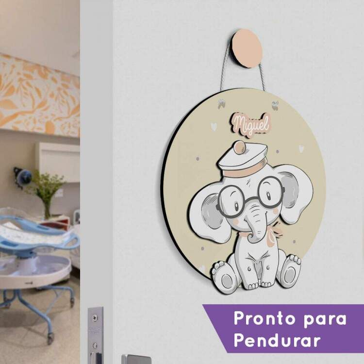 Enfeite de Porta Maternidade Elefantinho Baby com culos