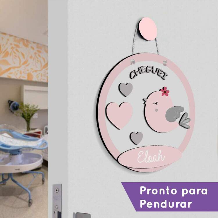 Enfeite de Porta Maternidade Passarinho Rosa