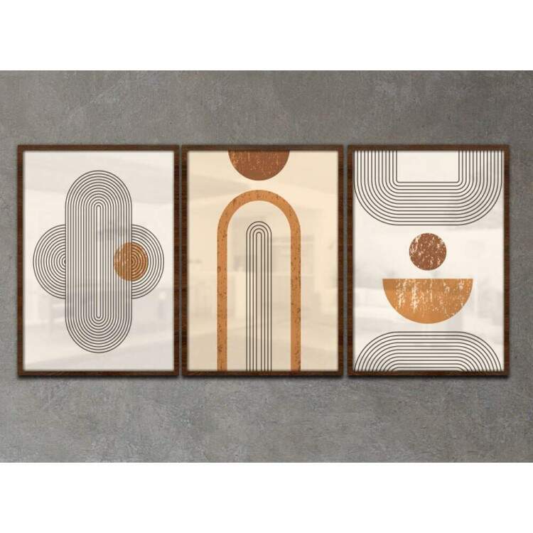 Kit 3 Quadros Decorativos Geomtrico Arte Moderna