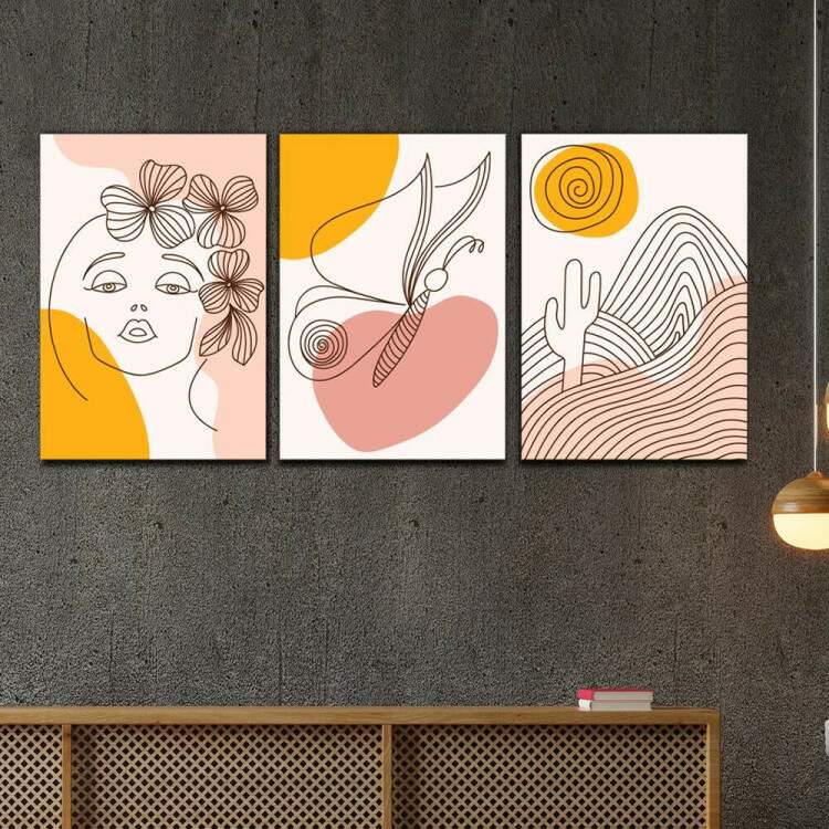 Kit 3 Quadros Decorativos Geomtrico Arte Moderna 08