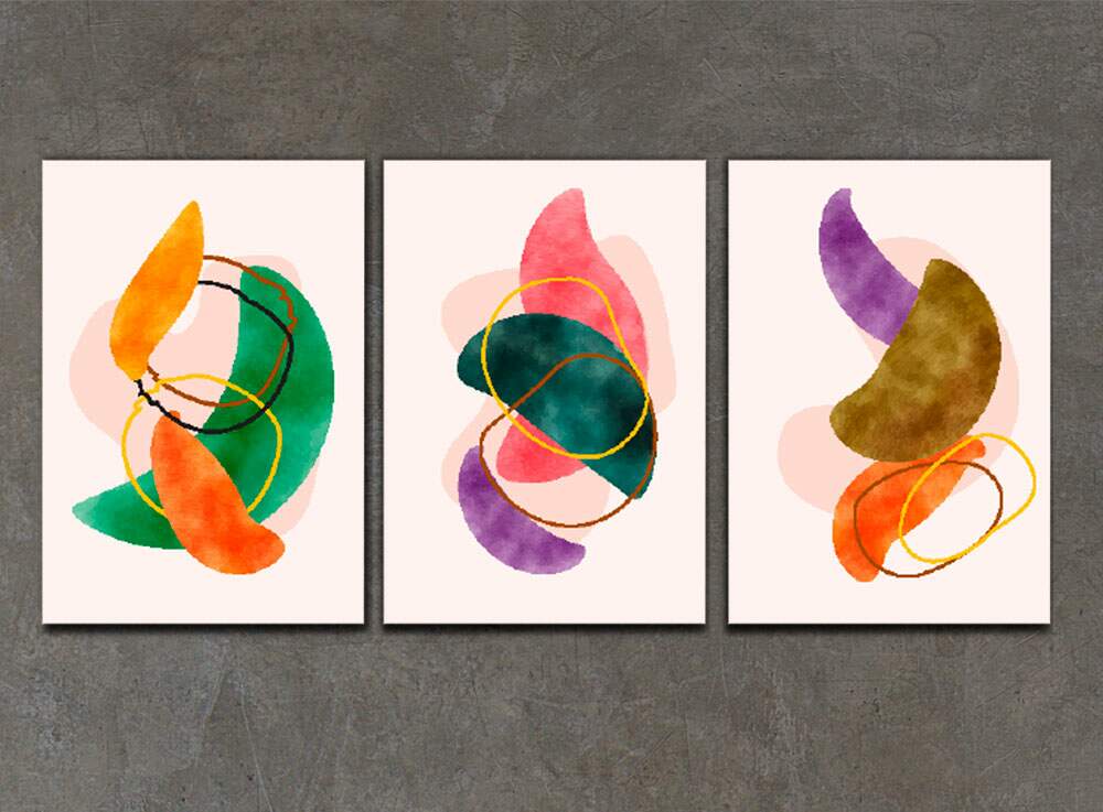 Kit 3 Quadros Decorativos Geom�trico Arte Moderna 09