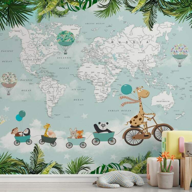 Papel de Parede Animas Baby na Bicicleta no Mapa-Mndi MP