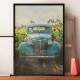 Quadro Decorativo Carro Antigo Azul na Fazenda