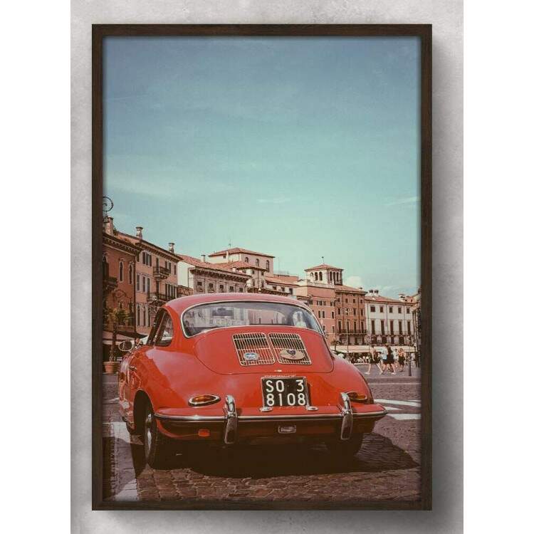 Quadro Decorativo Carro Antigo Vermelho na Cidade