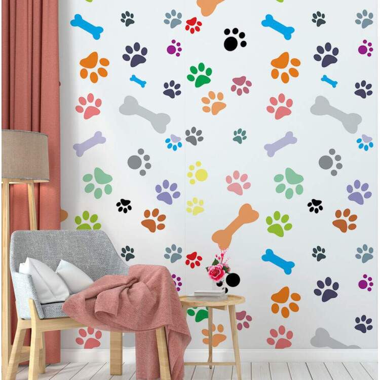 Papel de Parede Animal Print Dogs Patas e Ossinhos