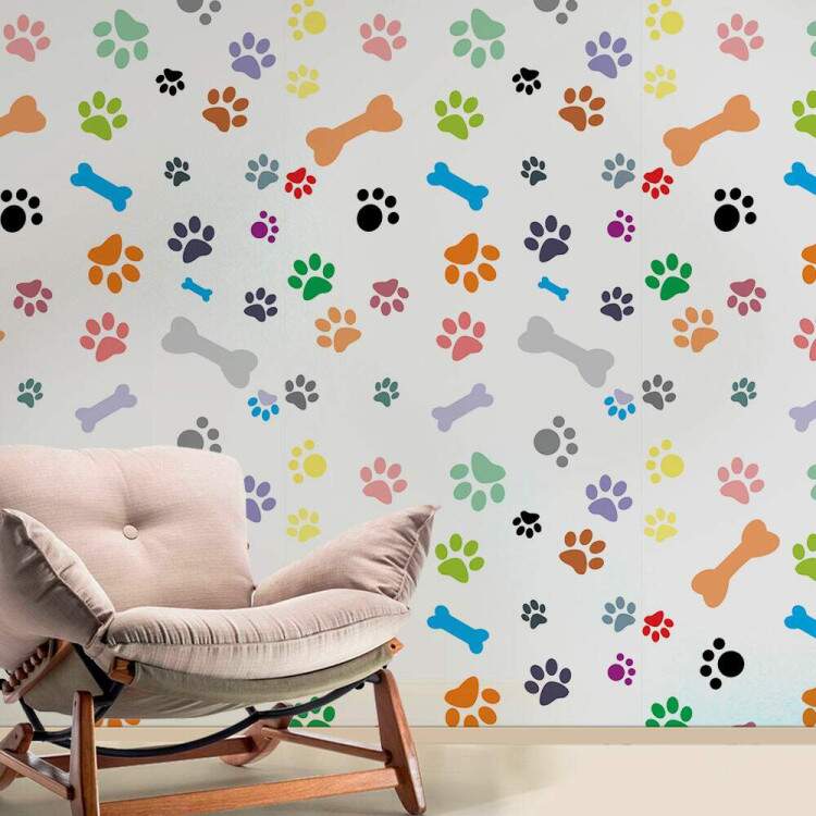 Papel de Parede Animal Print Dogs Patas e Ossinhos