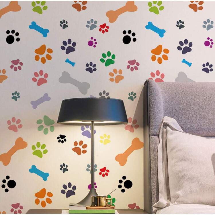 Papel de Parede Animal Print Dogs Patas e Ossinhos