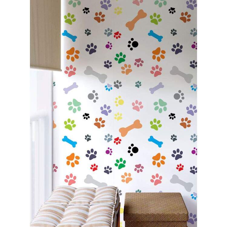 Papel de Parede Animal Print Dogs Patas e Ossinhos