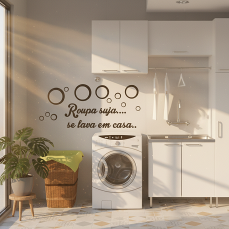 Adesivo de Parede Frase Roupa suja se lava em casa