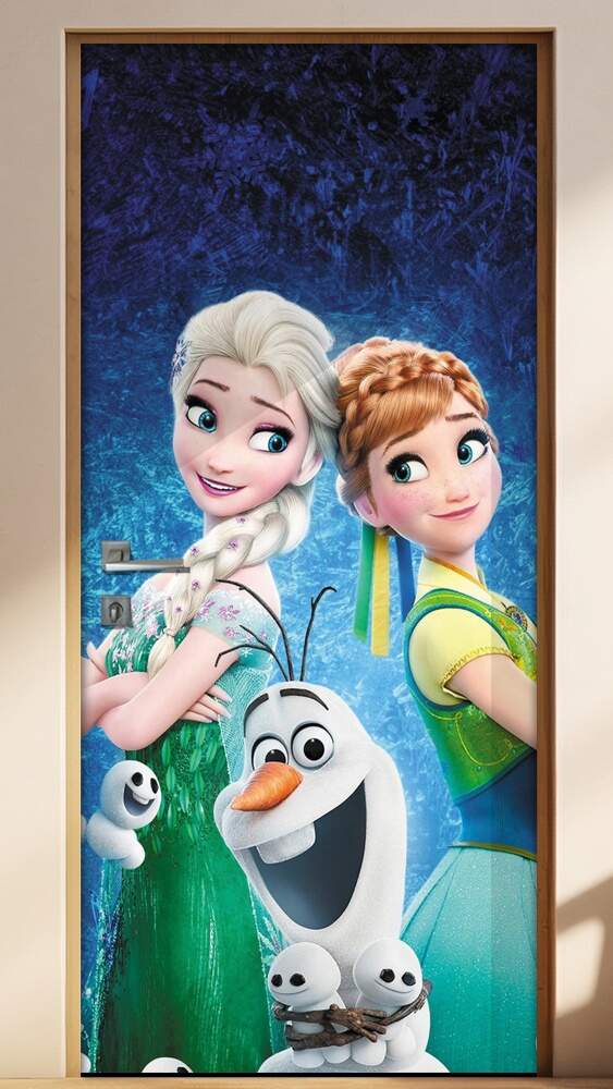 Adesivo Para Porta Elsa Anna E Olaf