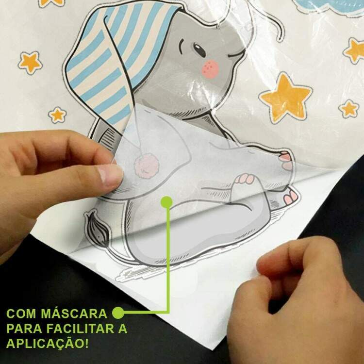 Adesivo de Parede Infantil Elefantinho de Pijama com Balo de Lua