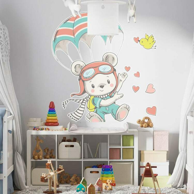 Adesivo de Parede Infantil Ursinho de Para Quedas