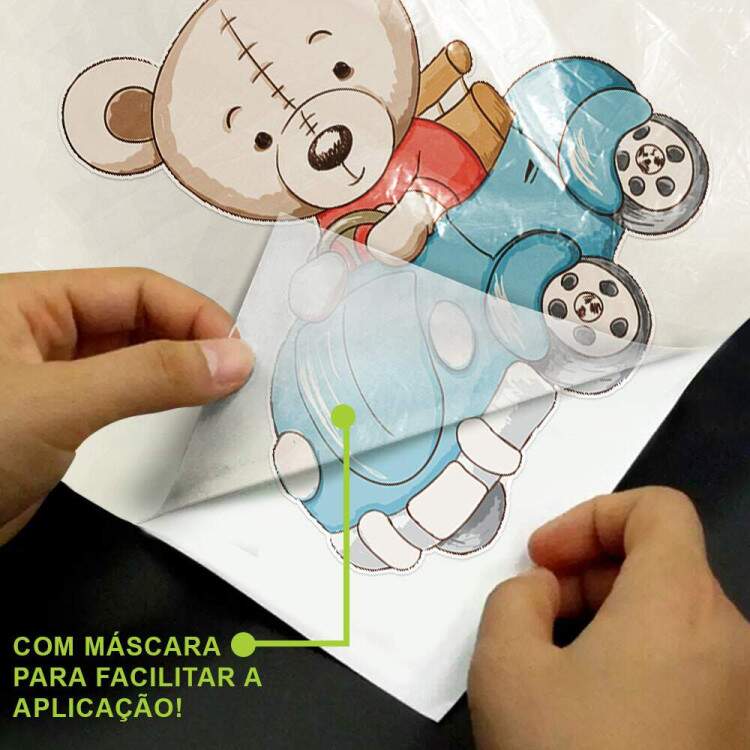 Adesivo de Parede Infantil Ursinho no Carrinho