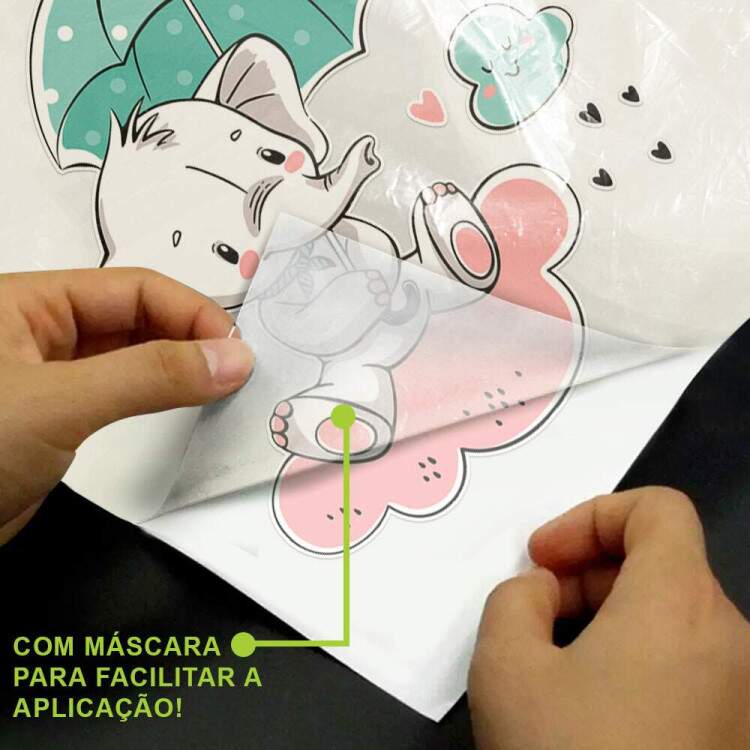 Adesivo de Parede Infantil Elefantinha com Guarda Chuva