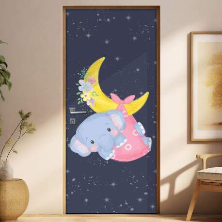Adesivo Para Porta Elefantinha Baby Na Lua
